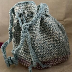Handcrafted pink grey and green, Crochet Bag